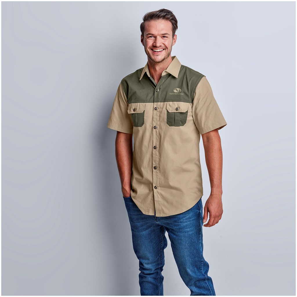 Mens Short Sleeve Serengeti 2-Tone Bush Shirt